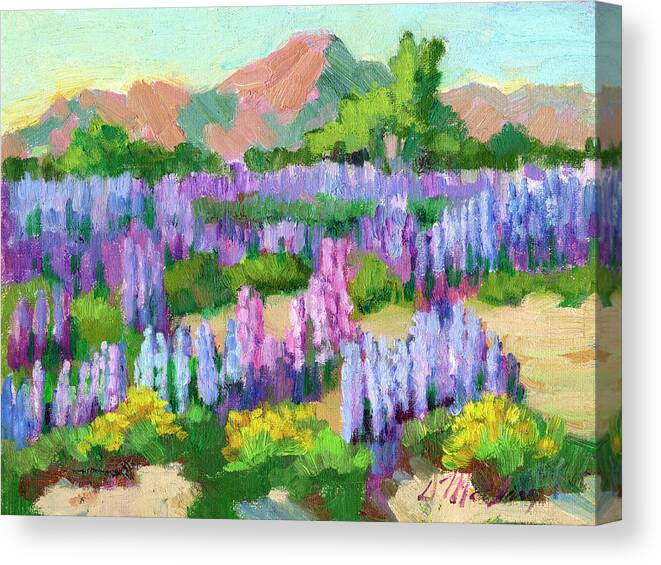 Lupine Canvas Print featuring the painting Lupines at Cottonwood Spring by Diane McClary