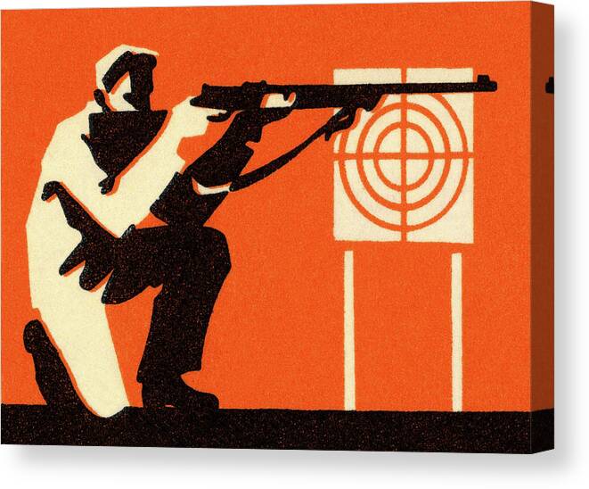 Adult Canvas Print featuring the drawing Man Firing at Target by CSA Images