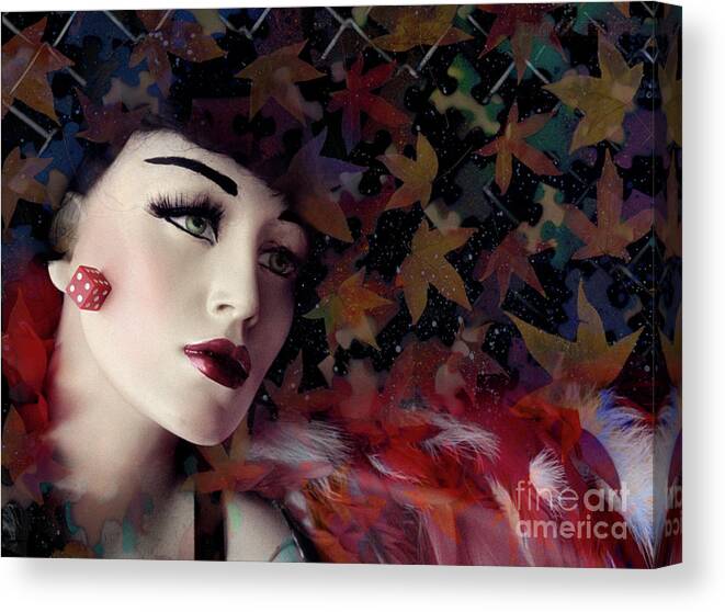Surreal Canvas Print featuring the photograph surreal portrait photographs - Woman with Red Boa by Sharon Hudson