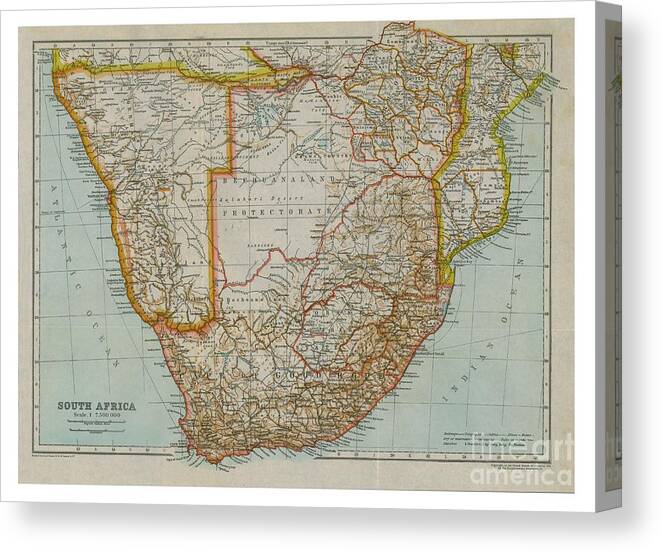 1910-1919 Canvas Print featuring the drawing Map Of South Southern Africa by Print Collector