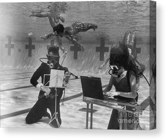 Child Canvas Print featuring the photograph Mark Gottlieb And Sister Karen In Pool by Bettmann