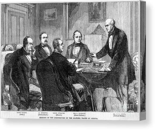 Engraving Canvas Print featuring the drawing Meeting Of The Arbitrators by Print Collector