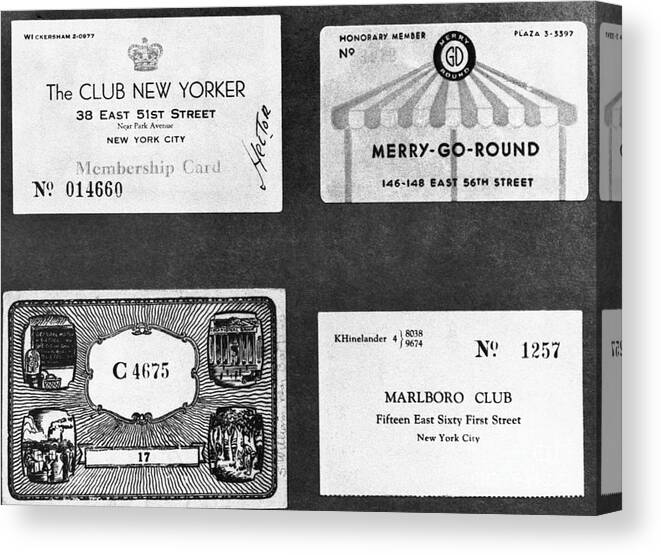 Crown Canvas Print featuring the photograph Membership Cards To New York Speakeasies by Bettmann