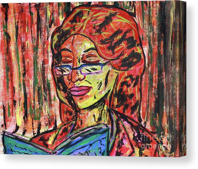 Acrylic Canvas Print featuring the drawing Mom Reading by Odalo Wasikhongo