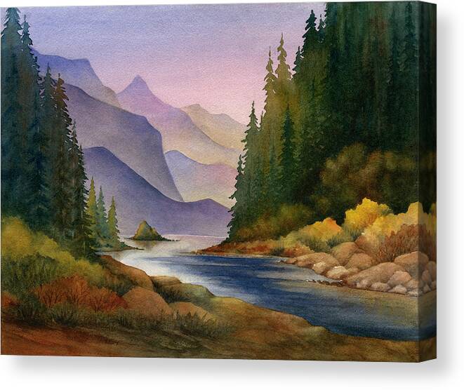 Watercolor Painting Canvas Print featuring the digital art Mountain Stream by Ileximage