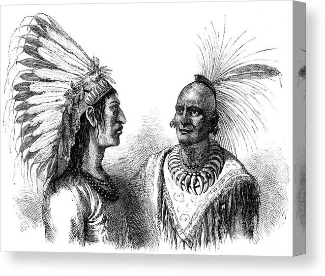 Engraving Canvas Print featuring the drawing Native American Warriors, C1880 by Print Collector