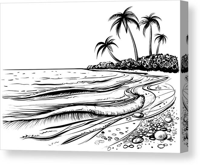 Engraving Canvas Print featuring the digital art Ocean Or Sea Beach With Waves Sketch by Melok