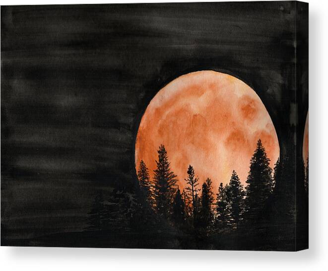 October Moon Blood Trees Harvest Scary Black Spooky Art Watercolor Calendar Betsy Hackett Artist Canvas Print featuring the painting October 2018 by Betsy Hackett