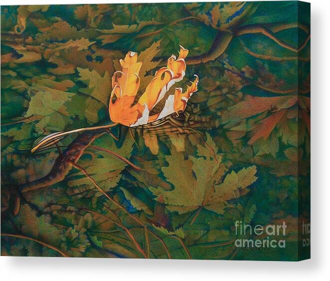 Leaf Canvas Print featuring the drawing On The Surface by Pamela Clements