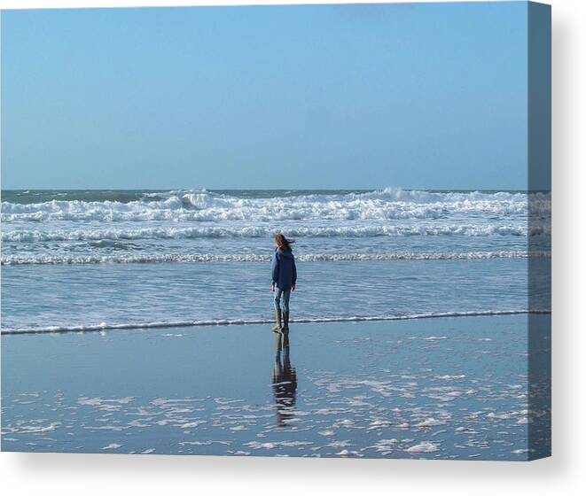 Girl Canvas Print featuring the photograph Paddling At Sandymouth Beach North Cornwall by Richard Brookes