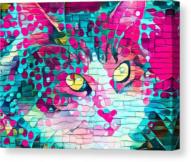 Daubs Canvas Print featuring the digital art Paint My Cute Kitty Face Bright Pink by Don Northup