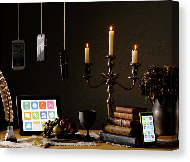 Hanging Canvas Print featuring the photograph Painterly Still Life Smart Phone Tablet by Jeffrey Coolidge