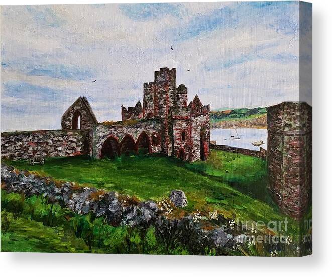Castle Canvas Print featuring the painting Peel Castle, Isle of Man by C E Dill
