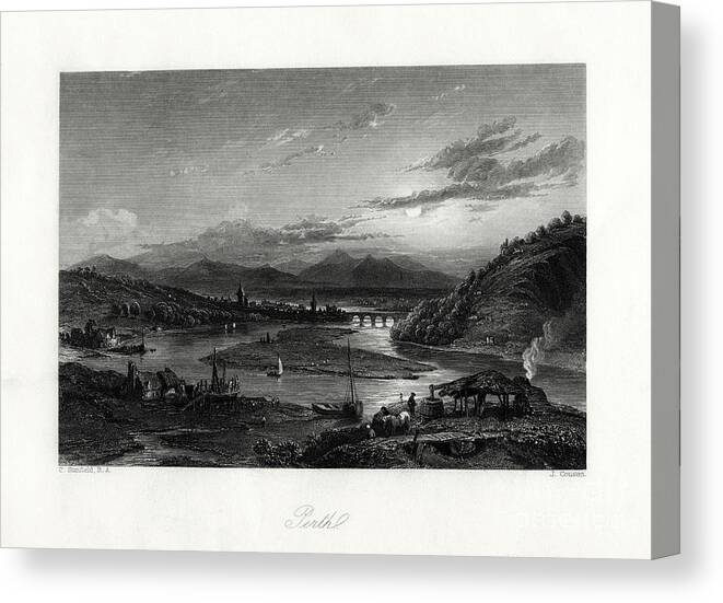 Engraving Canvas Print featuring the drawing Perth, Australia, 19th Century. Artist by Print Collector