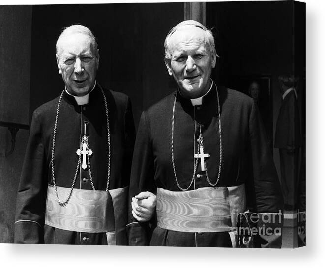 State Of The Vatican City Canvas Print featuring the photograph Pope John Paul II And Cardinal Stefan by Bettmann