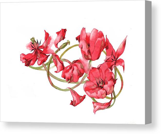 Russian Artists New Wave Canvas Print featuring the painting Red Tulips Vignette by Ina Petrashkevich