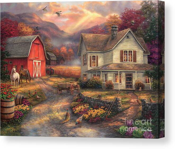Old Farm Canvas Print featuring the painting Relaxing on the Farm by Chuck Pinson