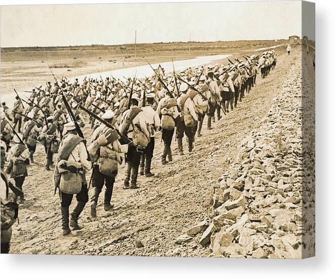 Marching Canvas Print featuring the photograph Russian Troops Marching by Bettmann