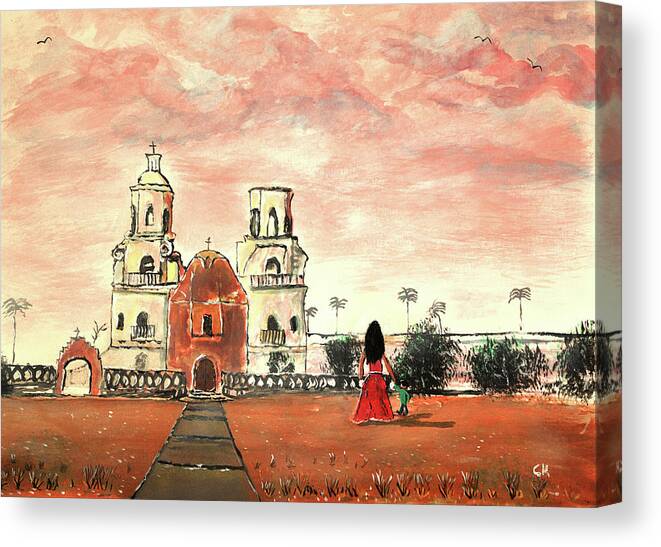 Tucson Canvas Print featuring the painting San Xavier Mission del Bac Mother and Child by Chance Kafka