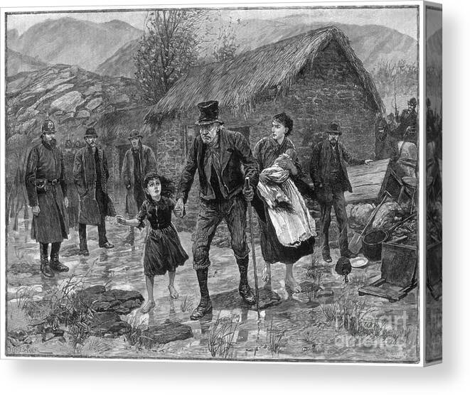 Engraving Canvas Print featuring the drawing Scene At An Irish Eviction In County by Print Collector