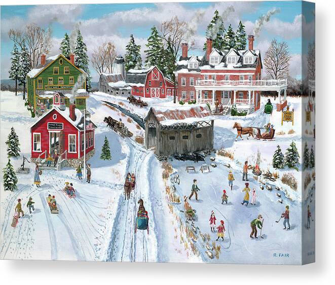 Country & Primitive Canvas Print featuring the painting School's Out by Bob Fair