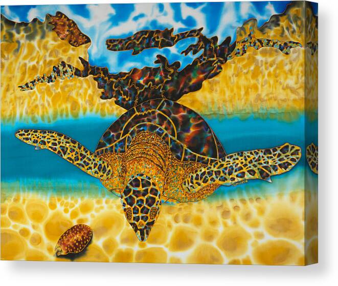 Sea Turtle Canvas Print featuring the painting Sea Turtle and Sea Shell by Daniel Jean-Baptiste