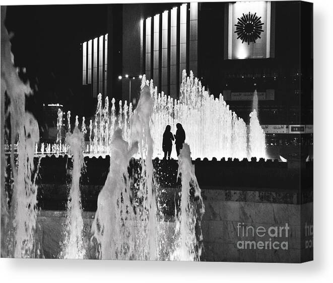 Girls Canvas Print featuring the photograph Shadows on the water - black and white by Yavor Mihaylov