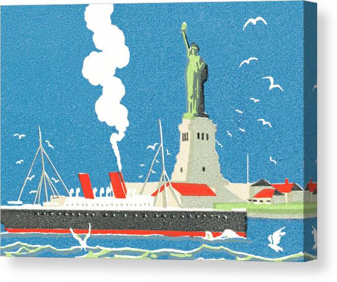 Activity Canvas Print featuring the drawing Ship passing Statue of Liberty by CSA Images