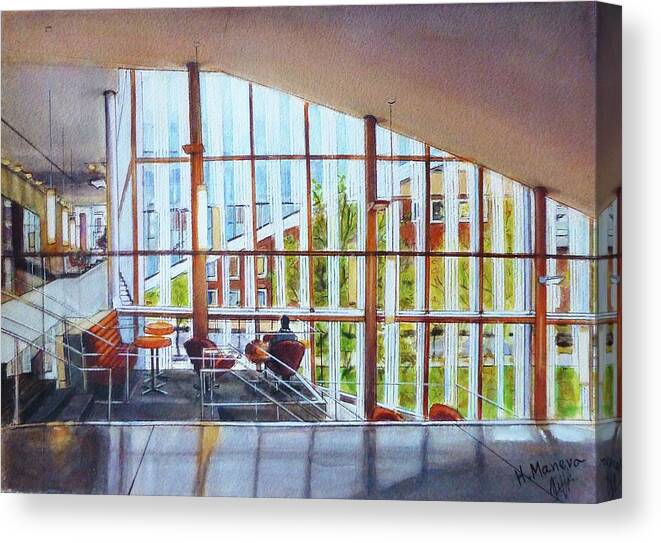 Architecture Canvas Print featuring the painting Singh Center for Nanotechnology, University of Pennsylvania by Henrieta Maneva