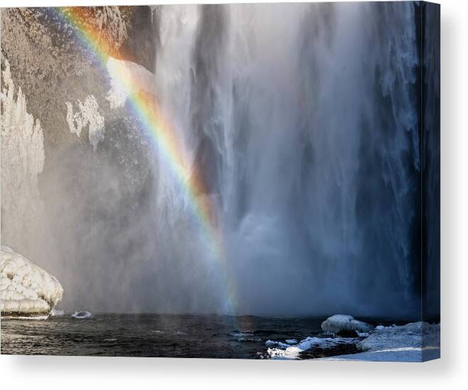 Joan Carroll Canvas Print featuring the photograph Skogafoss Waterfall Iceland Close Up by Joan Carroll