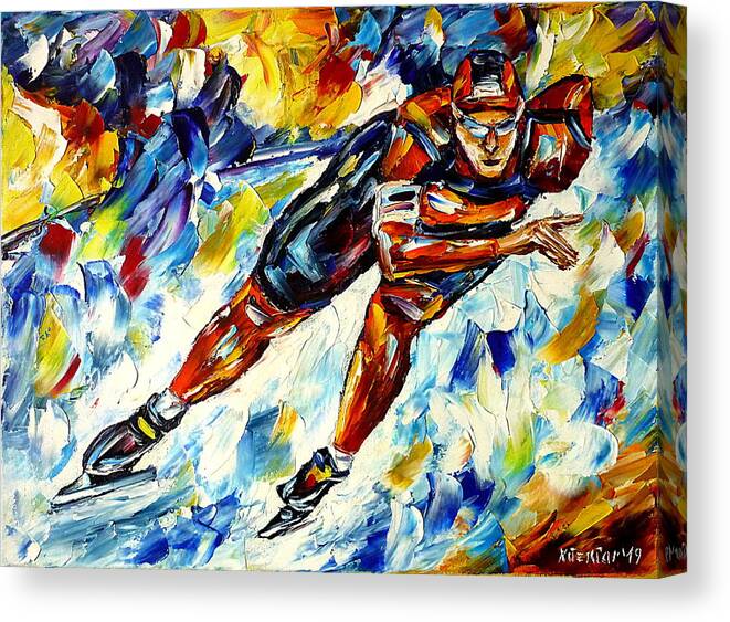 I Love Speed Skating Canvas Print featuring the painting Speed Skater by Mirek Kuzniar