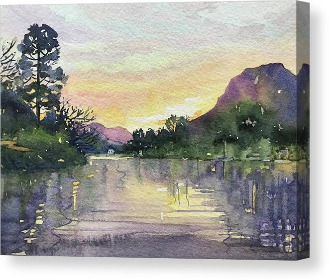 Santa Monica Canvas Print featuring the painting Spring Sunset - Malibou Lake by Luisa Millicent