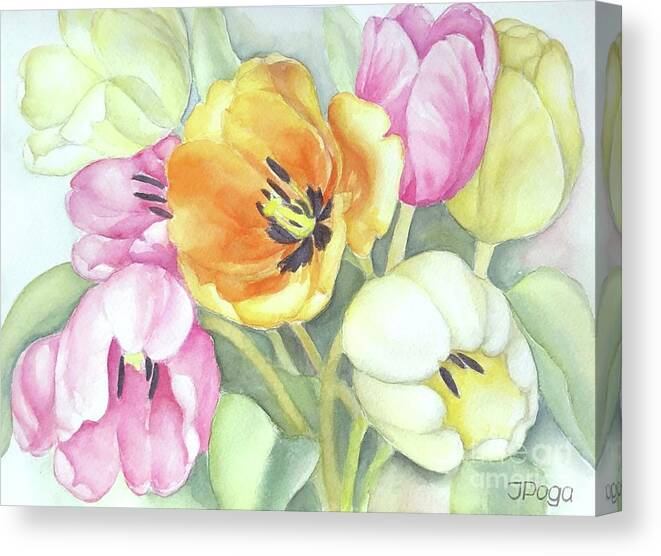 Spring Canvas Print featuring the painting Spring tulips by Inese Poga