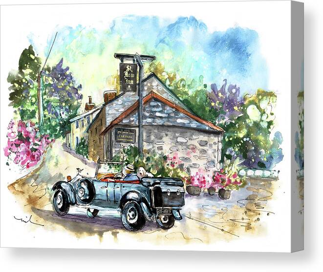 Travel Canvas Print featuring the painting St Kew Inn In Cornwall 01 by Miki De Goodaboom