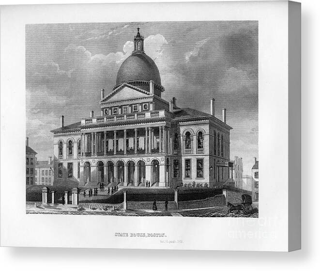 Engraving Canvas Print featuring the drawing State House, Boston, Massachusetts by Print Collector
