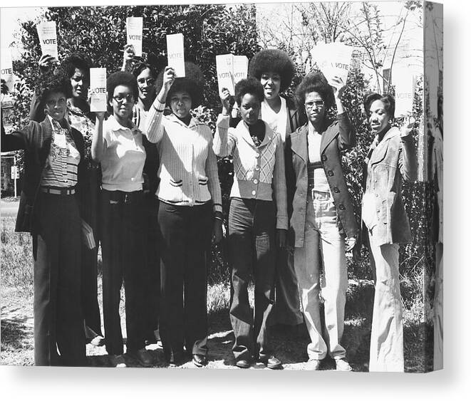 Social Issues Canvas Print featuring the photograph Students Hold Voting Pamphlets Aloft by North Carolina Central University