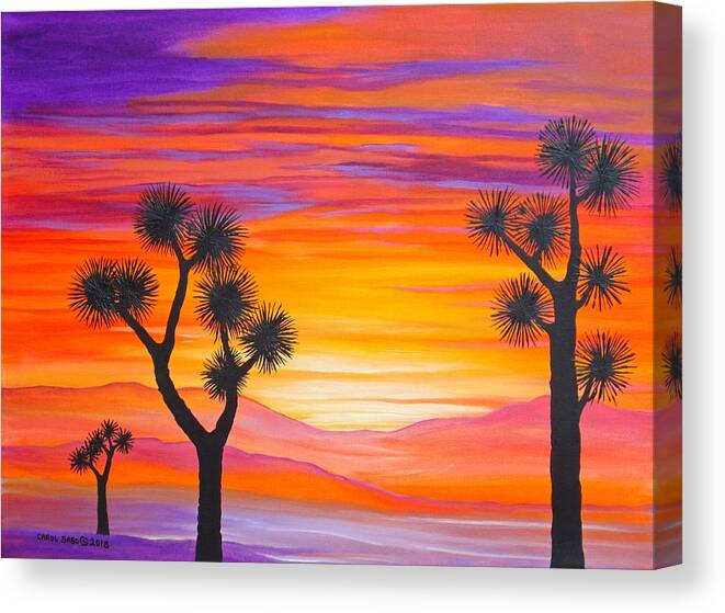 Sunset Canvas Print featuring the painting Sunset Through the Joshua Trees by Carol Sabo