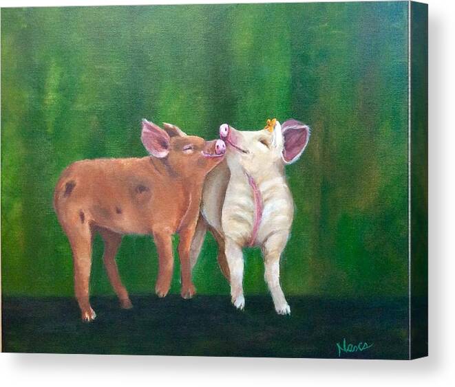 Pigs Canvas Print featuring the painting Swine Snuggles by Deborah Naves