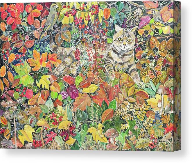Contemporary Art Canvas Print featuring the painting Tabby In Autumn, 1996 by Hilary Jones
