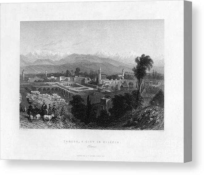 Engraving Canvas Print featuring the drawing Tarsus, Turkey, 1841.artist James Carter by Print Collector