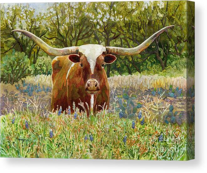 Longhorn Canvas Print featuring the painting Texas Longhorn by Hailey E Herrera