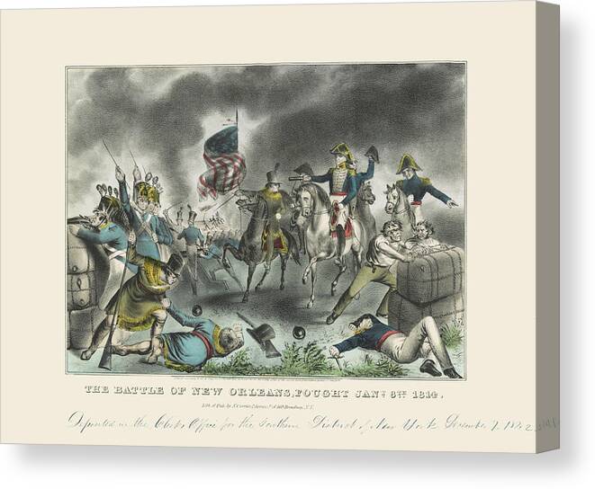 War Of 1812 Canvas Print featuring the painting The battle of New Orleans by Nathaniel Currier
