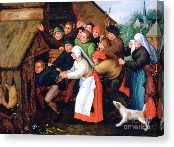 Punishment Canvas Print featuring the drawing The Drunkard Pushed Into The Pigsty by Print Collector