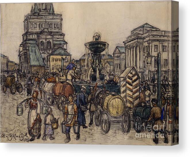 Painted Image Canvas Print featuring the drawing The Fountain On The Sukharevskaya by Heritage Images