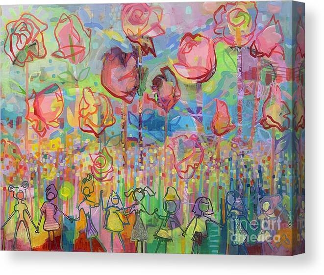 Garden Canvas Print featuring the painting The Rose Garden, Love Wins by Kimberly Santini