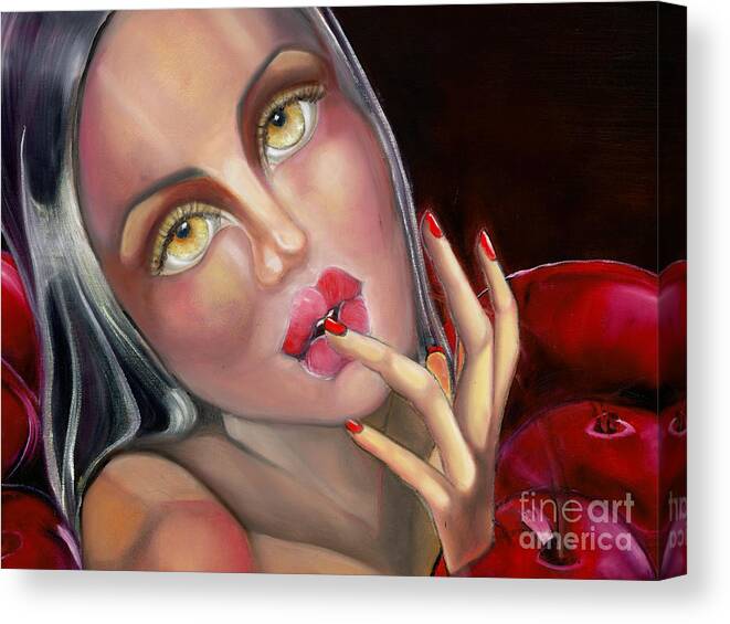 Woman Canvas Print featuring the painting The sensual cherry by Luana Sacchetti
