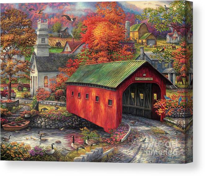 Covered Bridge Canvas Print featuring the painting The Sweet Life by Chuck Pinson