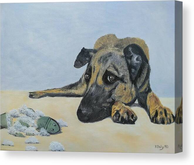 Dog Canvas Print featuring the painting This Toy is Defective by Kevin Daly
