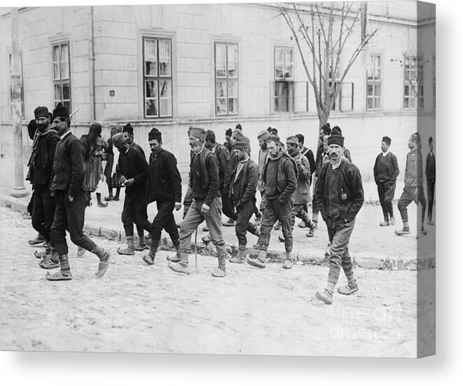 People Canvas Print featuring the photograph Volunteers On Way To Enlist In Military by Bettmann