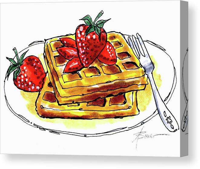 Waffles Canvas Print featuring the painting Waffles and Strawberries by Adele Bower